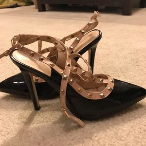 Black and beige heels